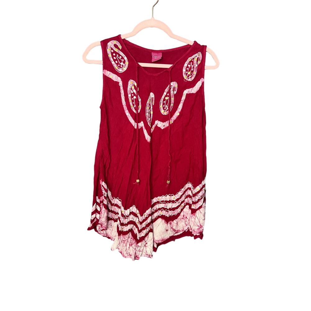 California Woman Free Size Red Pink Paisley Flowy Boho Beach Swimsuit Coverup